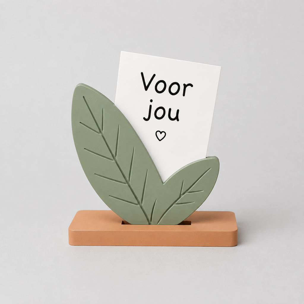 Nieuw Begin - 3D-geprint blad met kaartje van Bus vol geluk